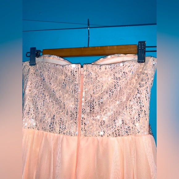 VINTAGE DEB PINK STRAPLESS SEQUIN STUDDED WAISTLINE DRESS - Picture 4 of 4